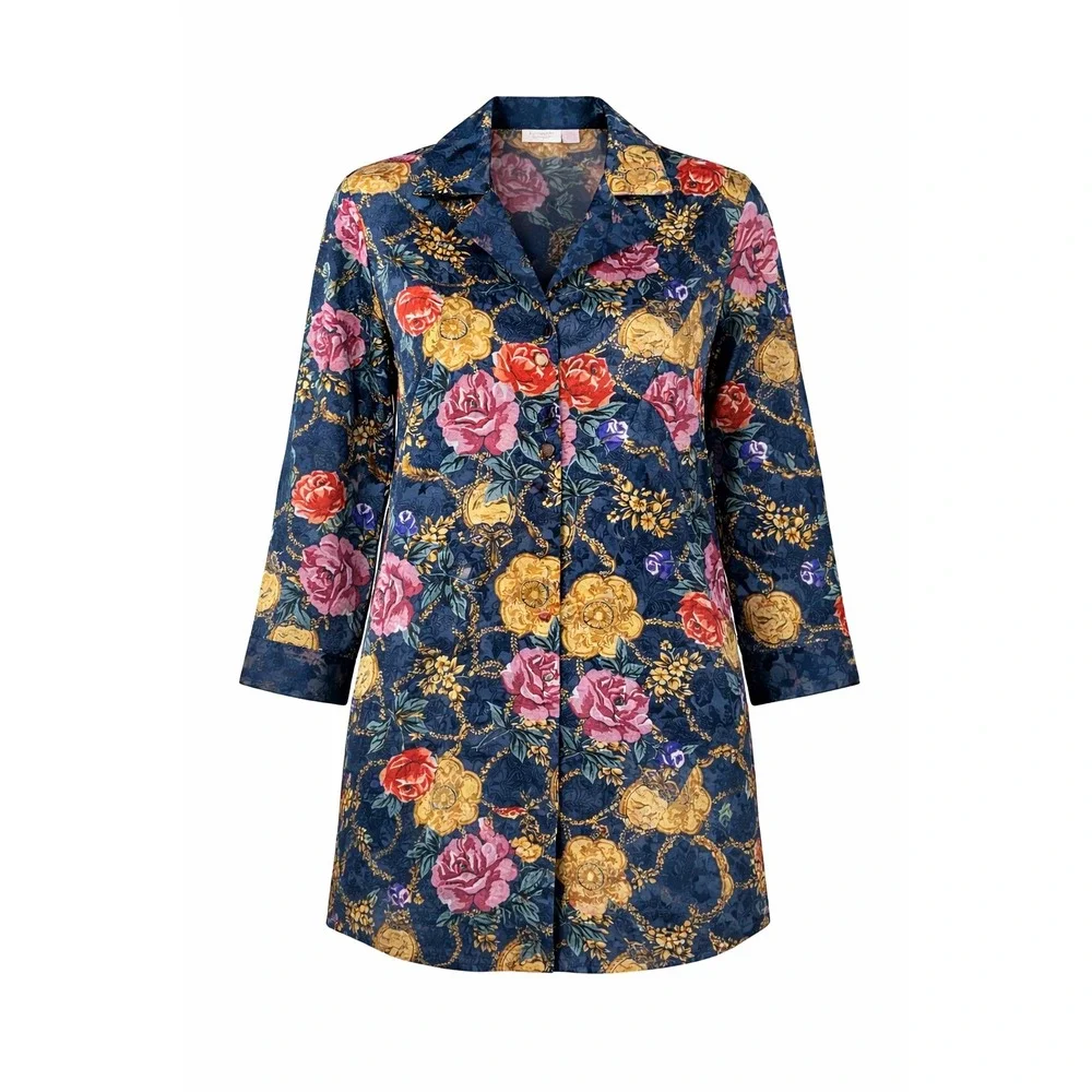 Vintage Victoria's Secret Gold Label Floral Satin Sleep Shirt Nightgown Robe M/L